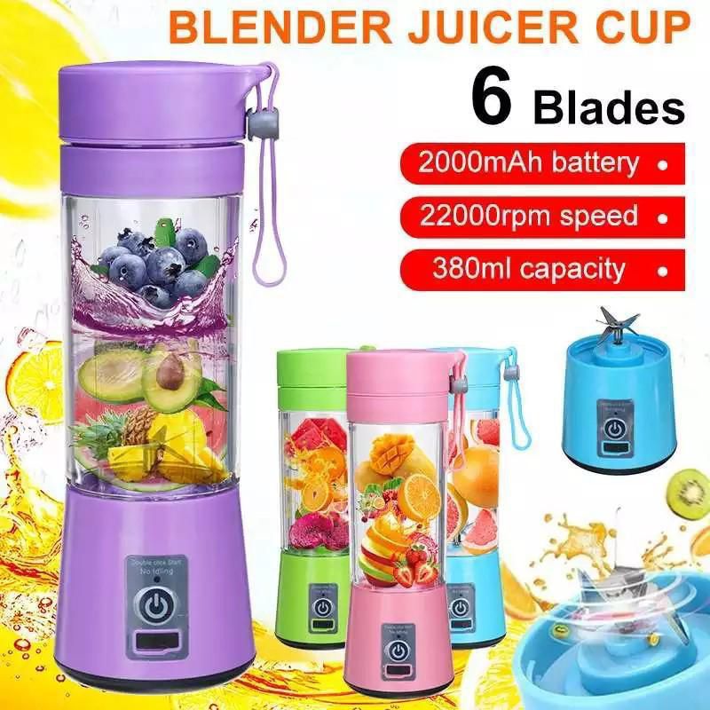 Rechargeable Portable Mini Juicer Blender – 6 Blades 380ml USB Electric Smoothie Maker & Outdoor Juicing Cup (Random Color)