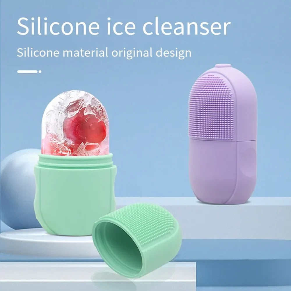 Ice Roller Facial Massager | Silicone Cleansing Ice Lattice | Ice Cube Roller with Scrub (Random Color)
