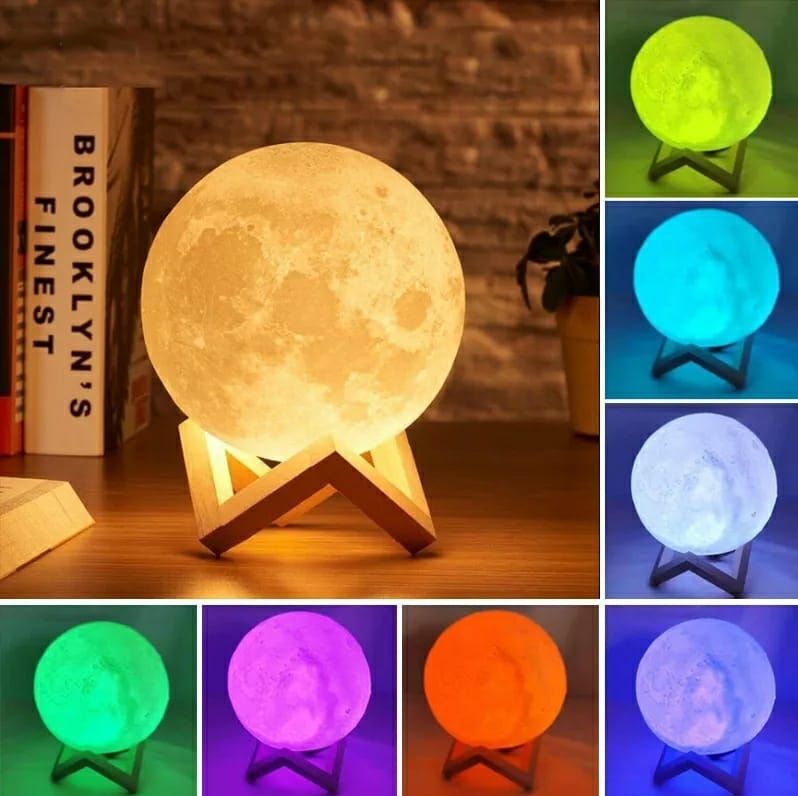 3D Moon Lamp – 15 cm Touch Sensor Lamp with 7 Colour Modes & USB Stand for Bedroom Bedside