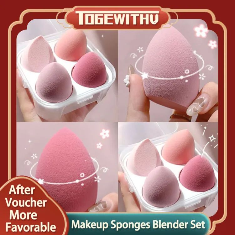 4PCS Professional Makeup Sponge Blender Set – Foundation & Powder Beauty Puff with Egg Case