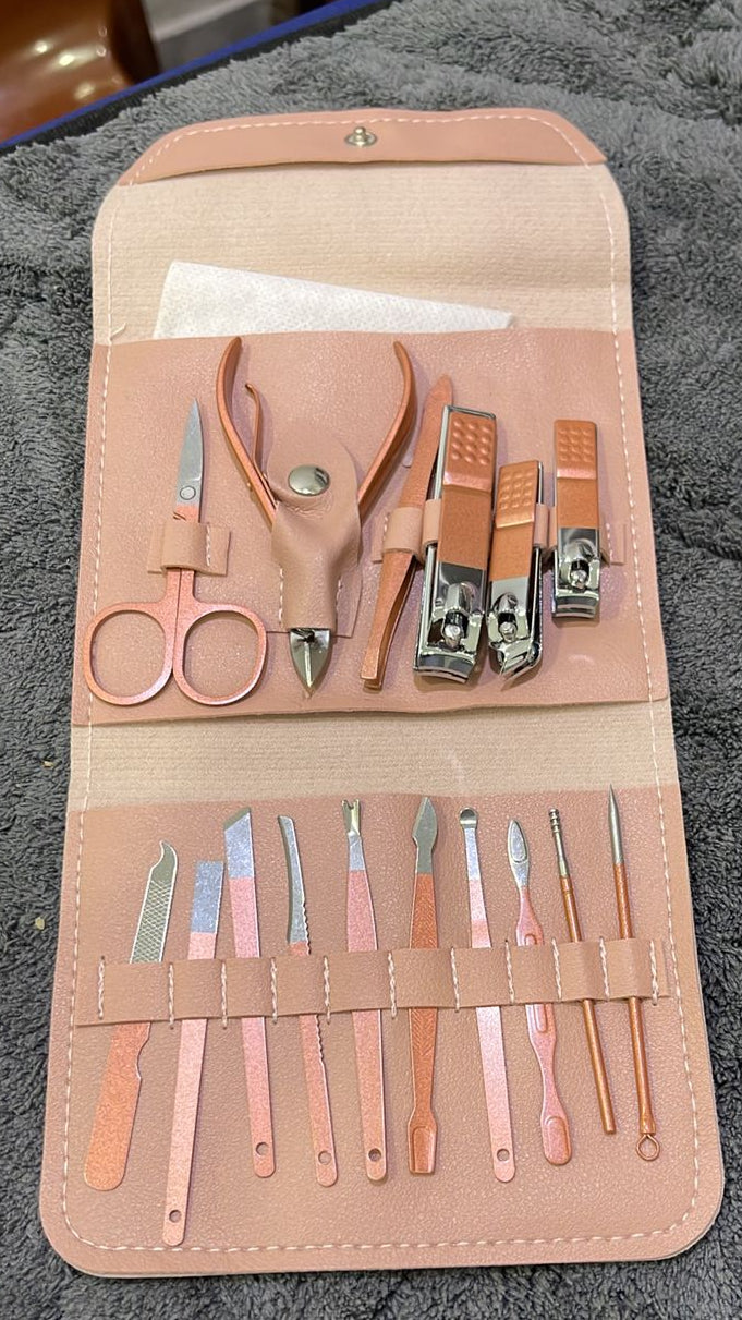 Manicure & Pedicure Kit – Premium 16-Piece Stainless Steel Nail Care Set for Hand, Foot & Facial Grooming | Travel-Friendly Leather Case