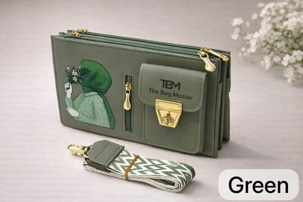 The Bag Master Signature Illustrated Multi-Compartment Crossbody Bag with Detachable Geometric Patterned Strap (contact on WhatsApp for colours)