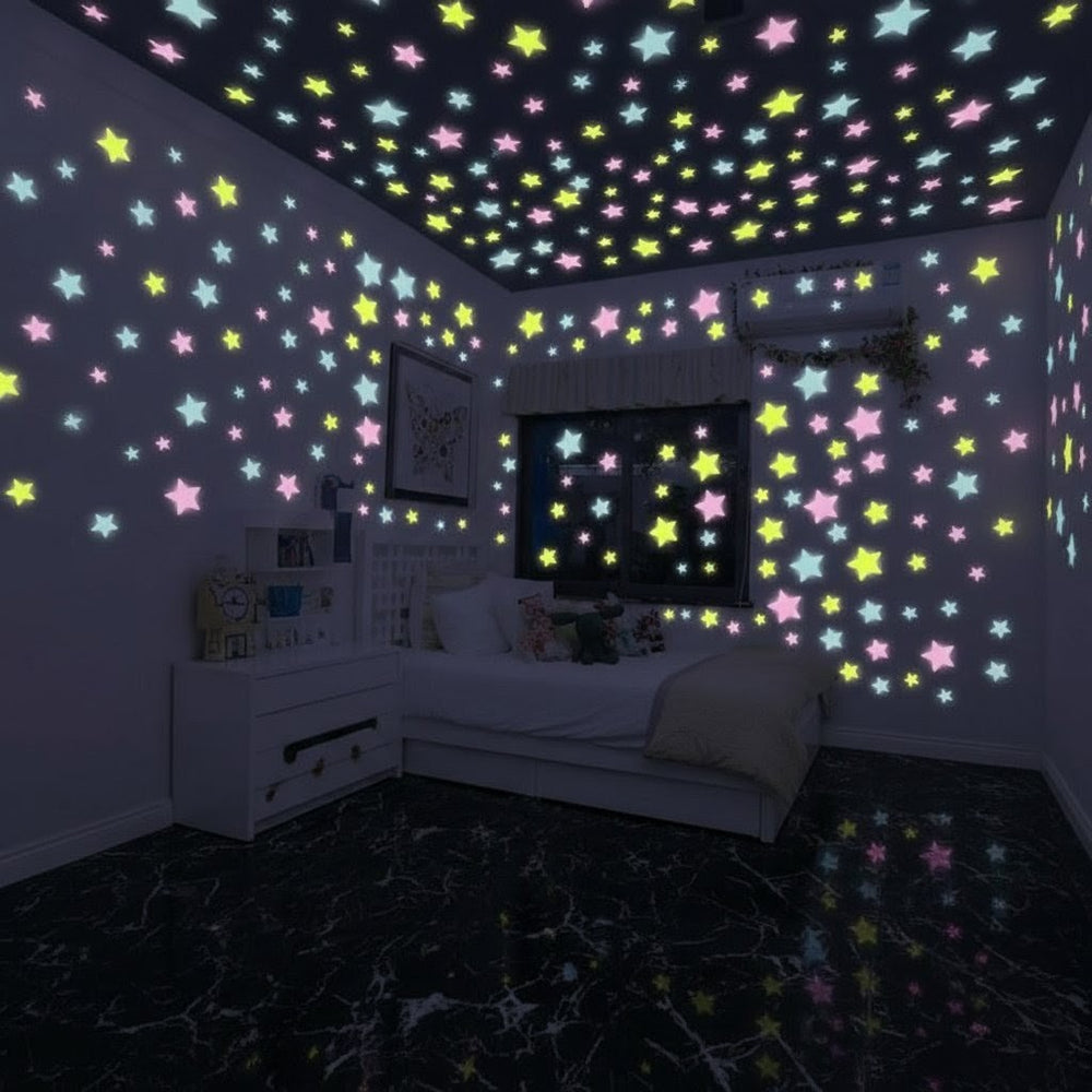 Pack of 100 3D Glow-in-the-Dark Stars – Luminous Wall & Ceiling Stickers for Kids’ Rooms