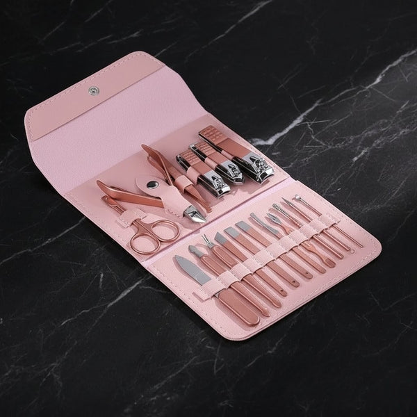 Manicure & Pedicure Kit – Premium 16-Piece Stainless Steel Nail Care Set for Hand, Foot & Facial Grooming | Travel-Friendly Leather Case