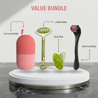 Combo Pack – Marble Jade Roller + Stone Marble Ice Roller + Derma Roller | Facial Massage & Skin Care Relaxation – Pack of 3