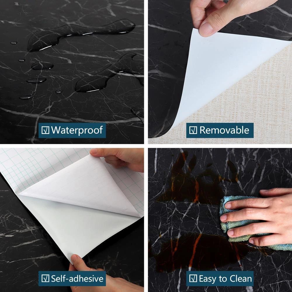 Self Adhesive Black Marble Sheet – 60cm x 2m Oil & Heat Resistant Kitchen Wallpaper