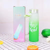 Frosted Glass Water Bottle 400ml – “Hello Master” Cute Portable Bottle with Leak-Proof Lid for Travel, Office & Gym