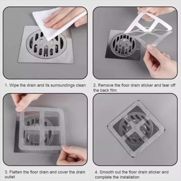 10PCS Floor Drain Stickers – Bathroom Hair Filter & Anti-Clogging Drain Nets