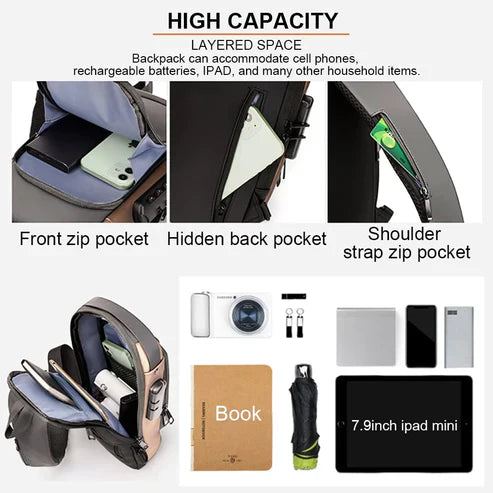Multifunction Chest Bag – Anti-Theft Crossbody Sling Pack with USB Charging for Men