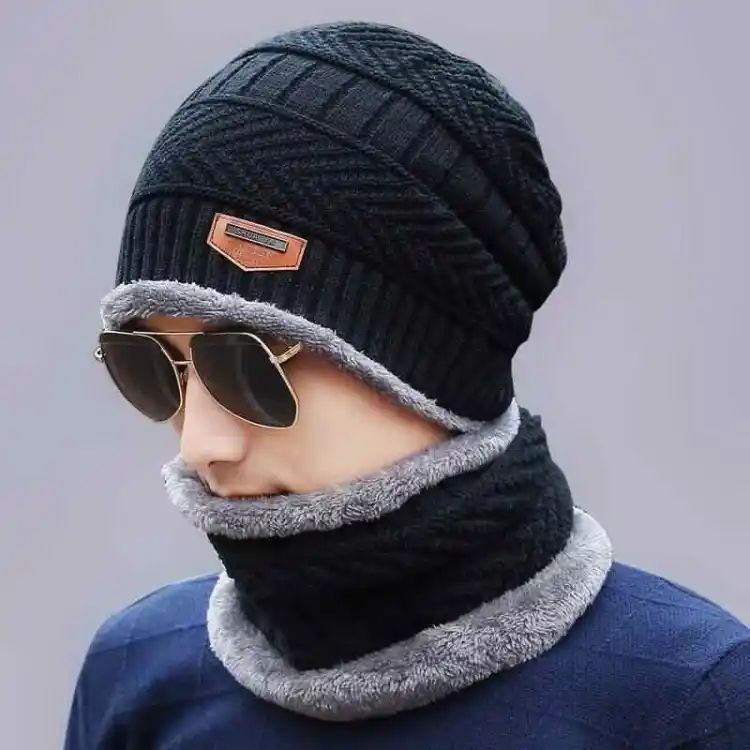 2PC Winter Cap & Neck Warmer Scarf Set – Fleece Lined Unisex Knit Skull Cap