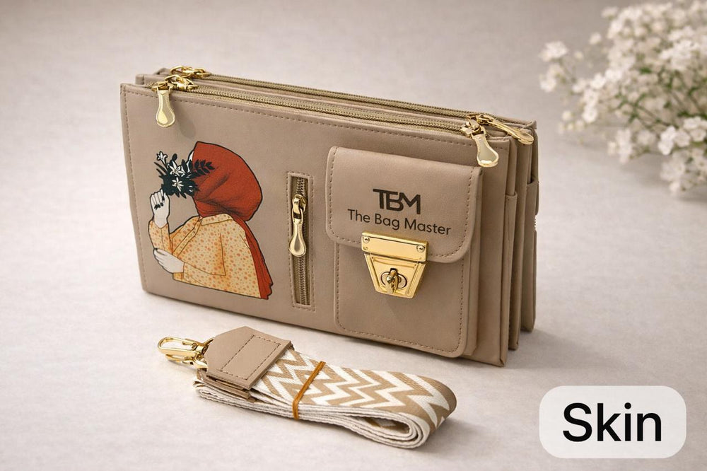 The Bag Master Signature Illustrated Multi-Compartment Crossbody Bag with Detachable Geometric Patterned Strap (contact on WhatsApp for colours)