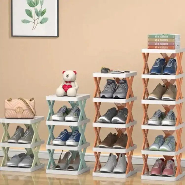 5-Layers Stackable Vertical Shoe Storage Rack – Space-Saving Shoe Organizer & Bookshelf