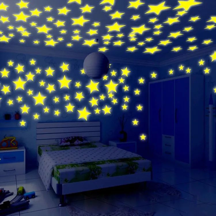 Pack of 100 3D Glow-in-the-Dark Stars – Luminous Wall & Ceiling Stickers for Kids’ Rooms