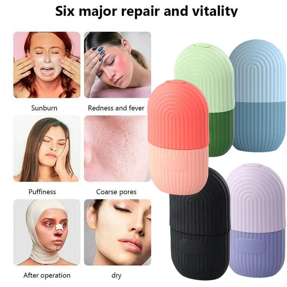 Ice Roller Facial Massager | Silicone Cleansing Ice Lattice | Ice Cube Roller with Scrub (Random Color)