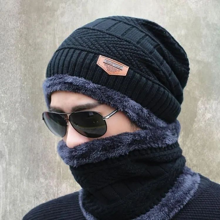 2PC Winter Cap & Neck Warmer Scarf Set – Fleece Lined Unisex Knit Skull Cap