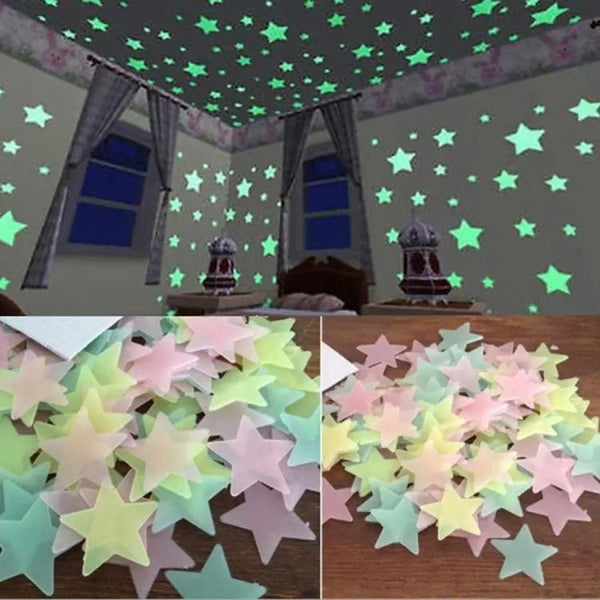 Pack of 100 3D Glow-in-the-Dark Stars – Luminous Wall & Ceiling Stickers for Kids’ Rooms