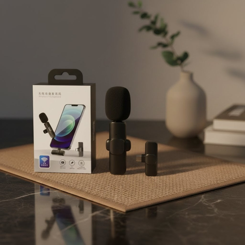 Wireless MIC K8 Microphone – Vlogging Mic with Accessories for Type‑C, Lightning & 3.5 mm Jack Devices