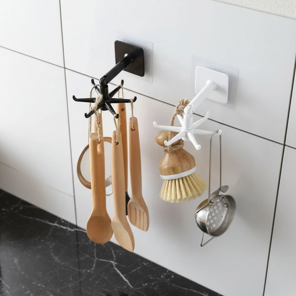 Rotating Sticking Hook – 360° Kitchen Spoon Holder & Hanging Hook (No-Punch Installation)