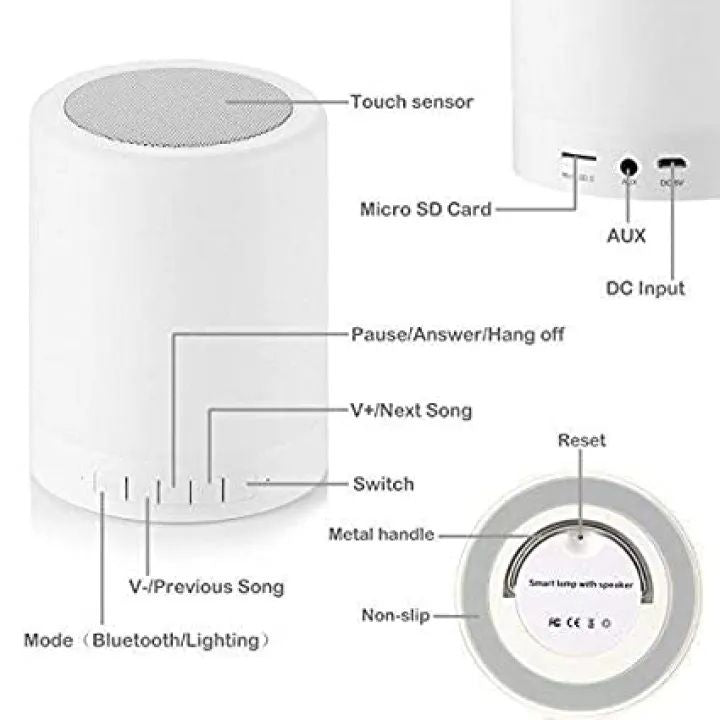 Wireless Bluetooth Touch Lamp Portable Stereo Bass Speaker for Android, iOS & Windows Devices