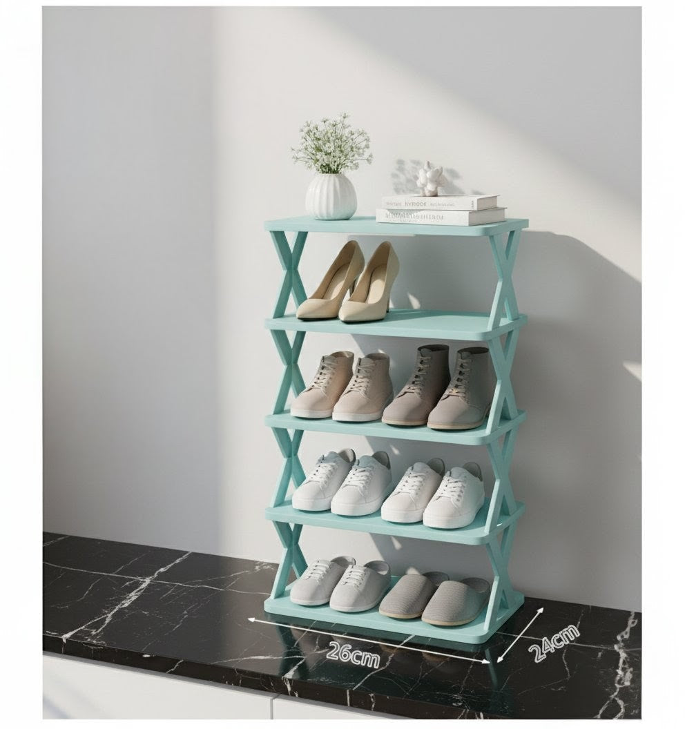 5-Layers Stackable Vertical Shoe Storage Rack – Space-Saving Shoe Organizer & Bookshelf