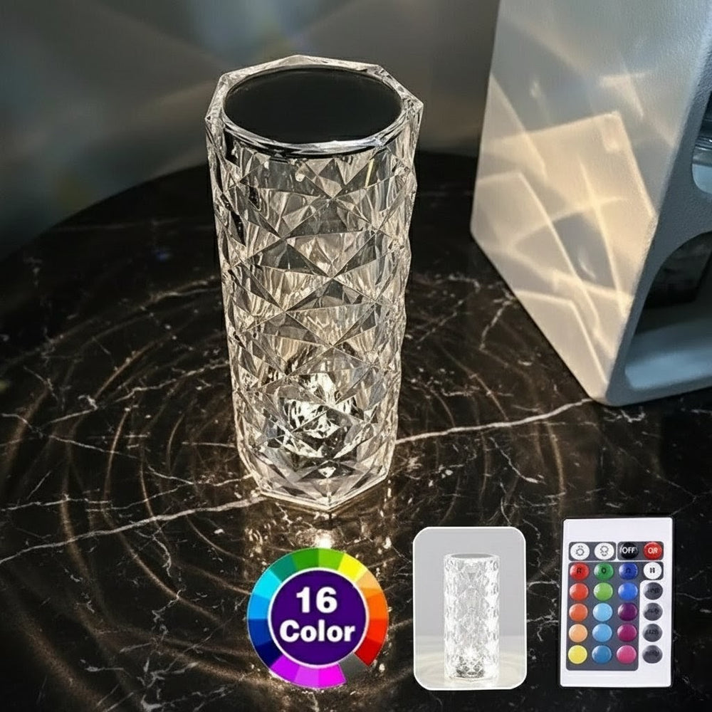 16-Color USB Rechargeable LED Crystal Lamp – Touch Control Bedside & Room Decor Light